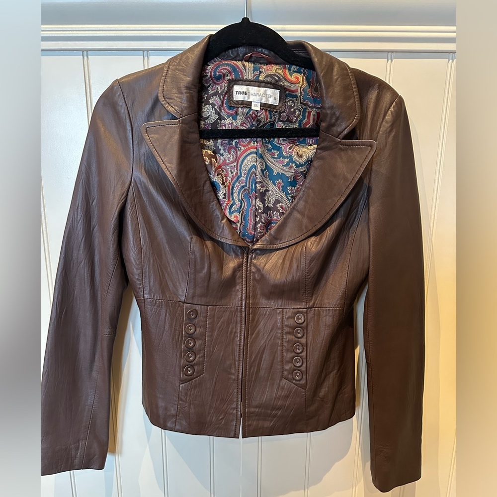TRUE CHARACTER Ladies Women’s Size Extra Small Brown Lambskin Leather Ja…